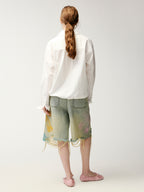 Bow-tie ruffle collar shirt