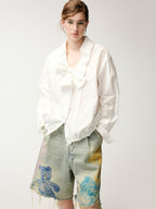 Bow-tie ruffle collar shirt