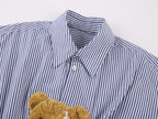 Sad bear jacquard appliqué pintuck shirt