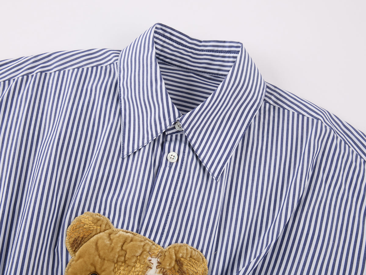 Sad bear jacquard appliqué pintuck shirt