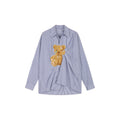 Sad bear jacquard appliqué pintuck shirt