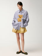 Sad bear jacquard appliqué pintuck shirt