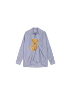 Sad bear jacquard appliqué pintuck shirt