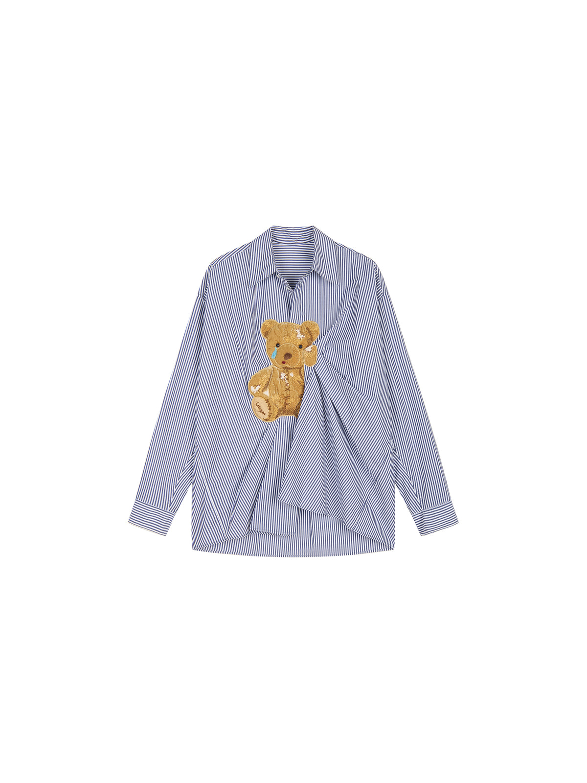 Sad bear jacquard appliqué pintuck shirt