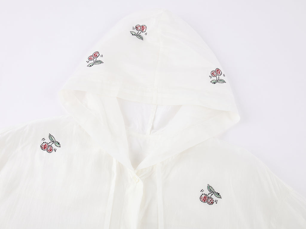 Rhinestone sporty cherry hooded shirt