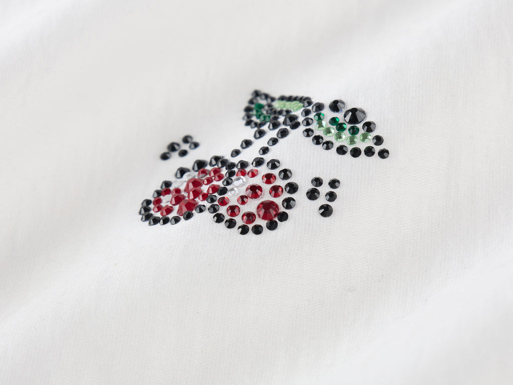 Rhinestone sporty cherry hooded shirt