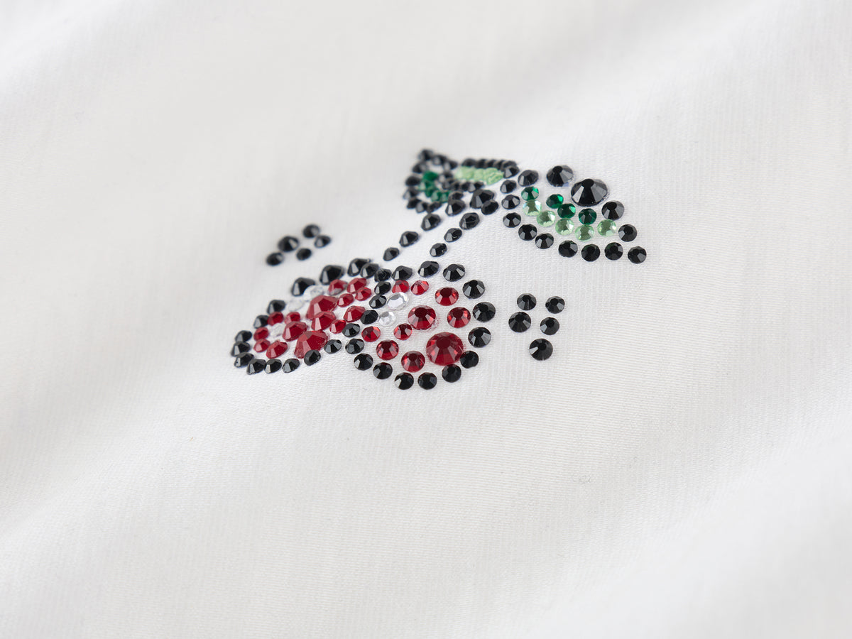 Rhinestone sporty cherry hooded shirt