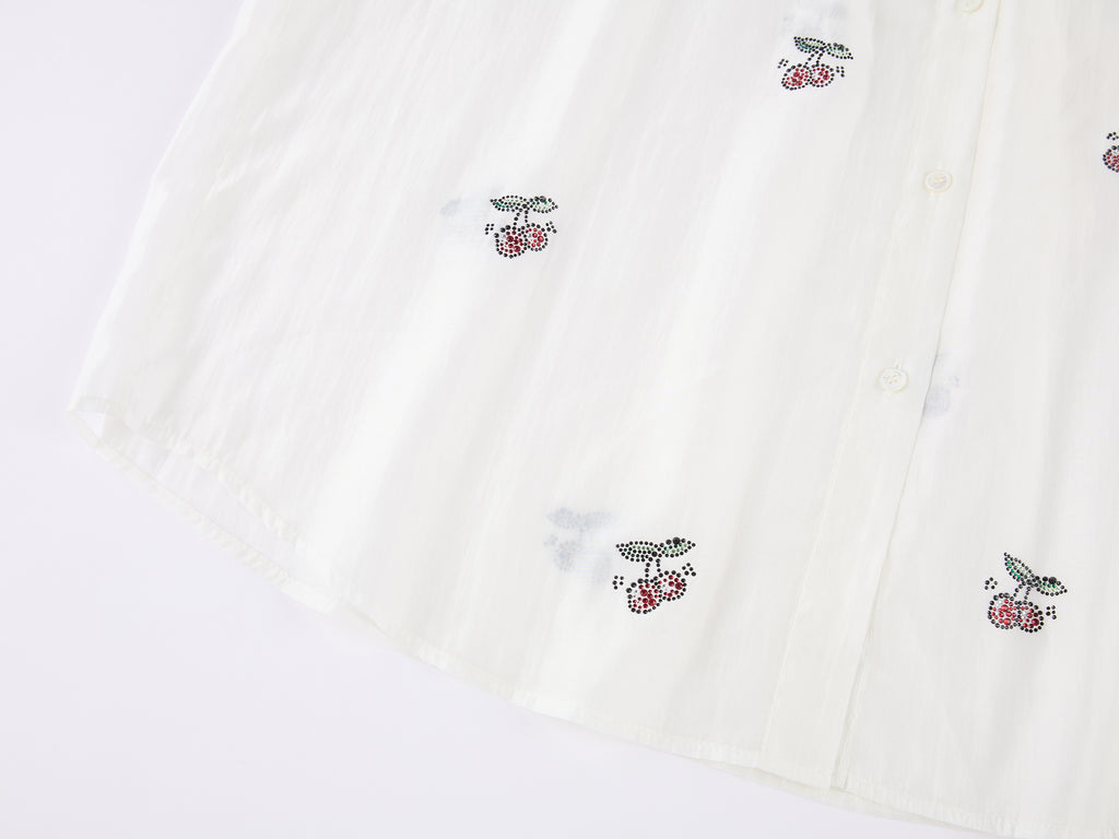 Rhinestone sporty cherry hooded shirt