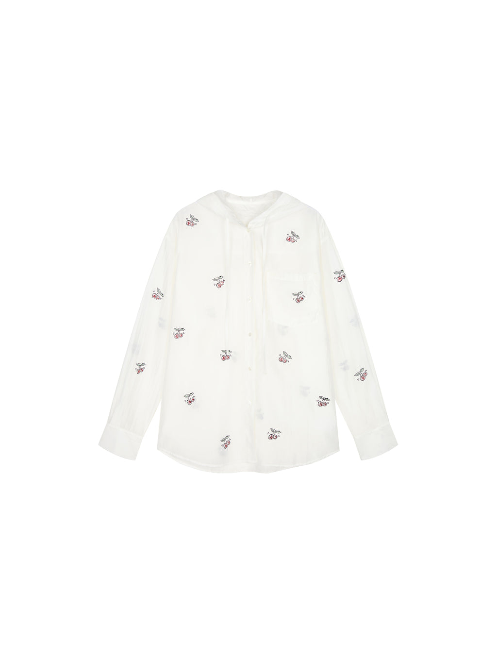Rhinestone sporty cherry hooded shirt