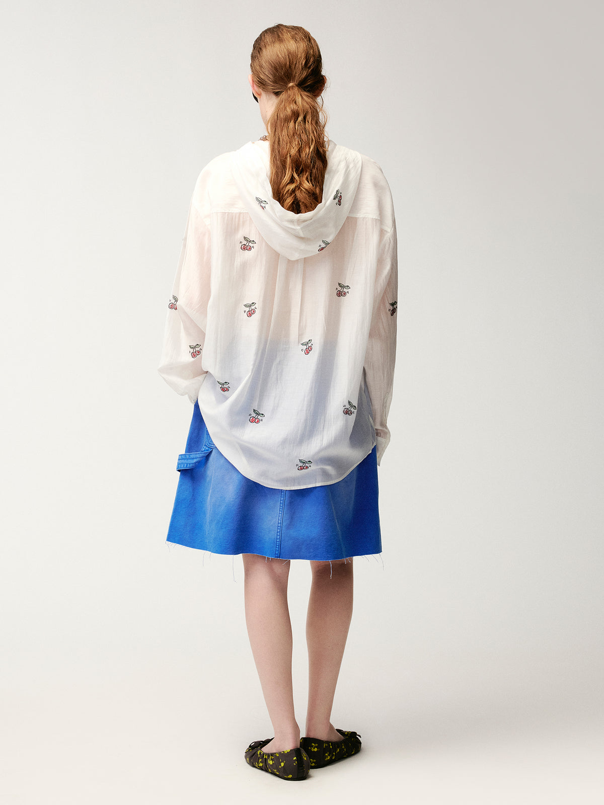 Rhinestone sporty cherry hooded shirt