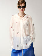 Rhinestone sporty cherry hooded shirt