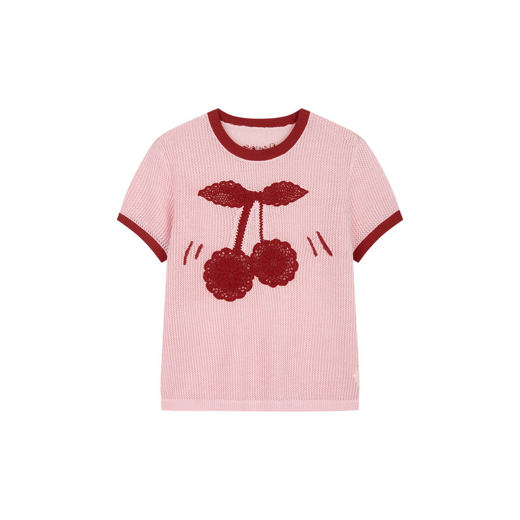 Handmade sporty cherry knit T-shirt