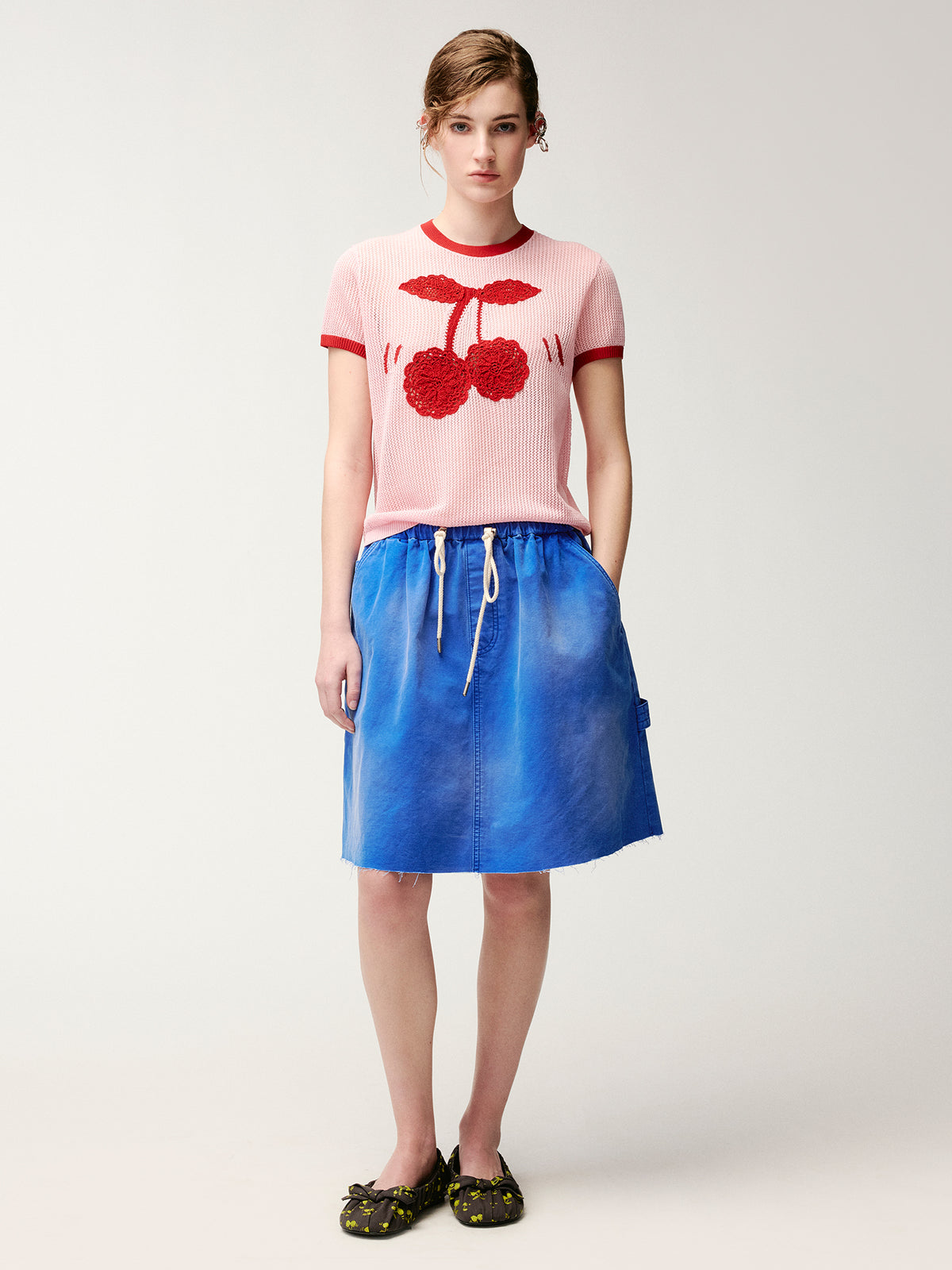 Handmade sporty cherry knit T-shirt