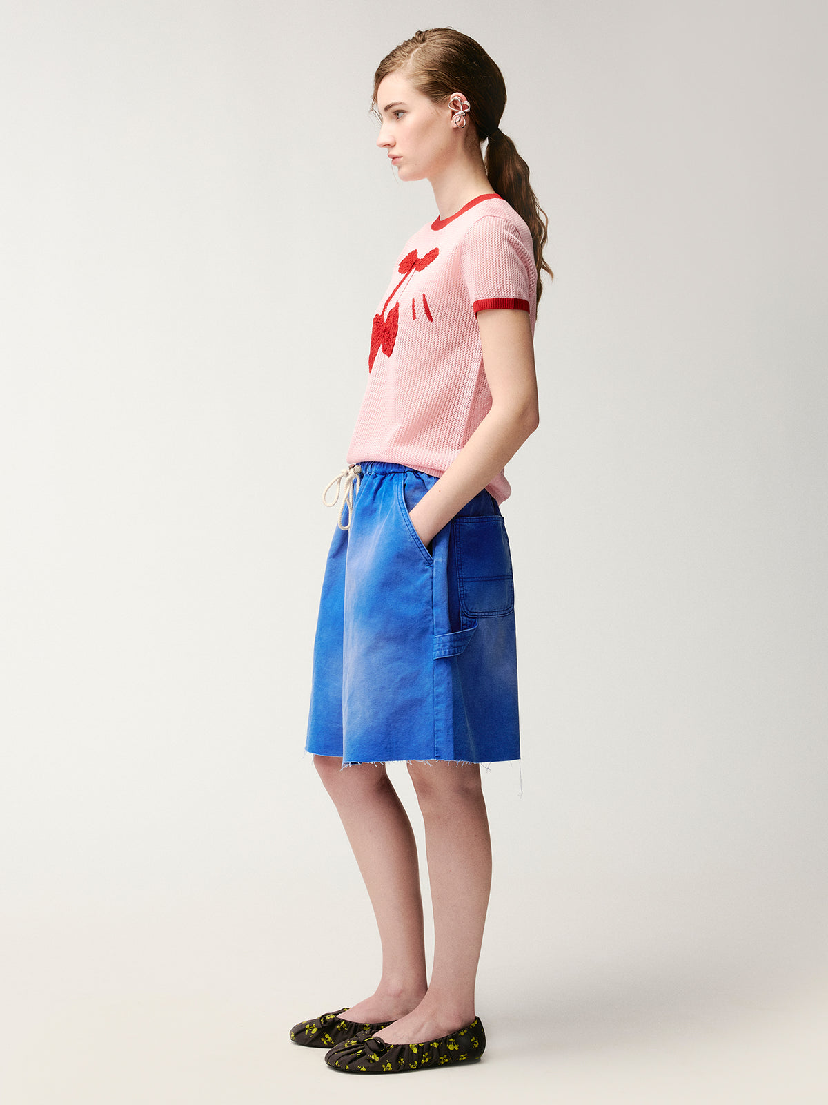 Handmade sporty cherry knit T-shirt