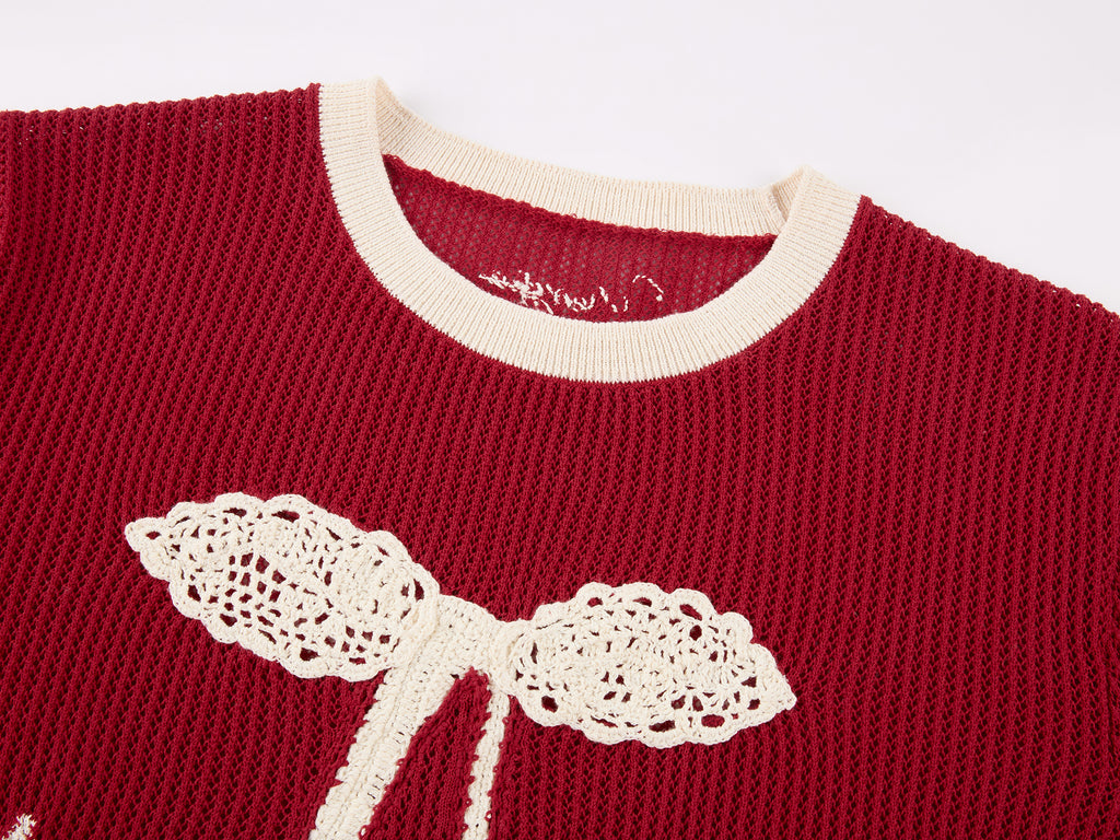 Handmade sporty cherry knit T-shirt