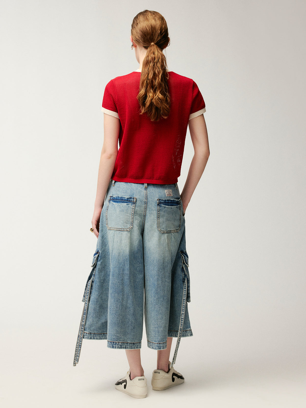 Handmade sporty cherry knit T-shirt
