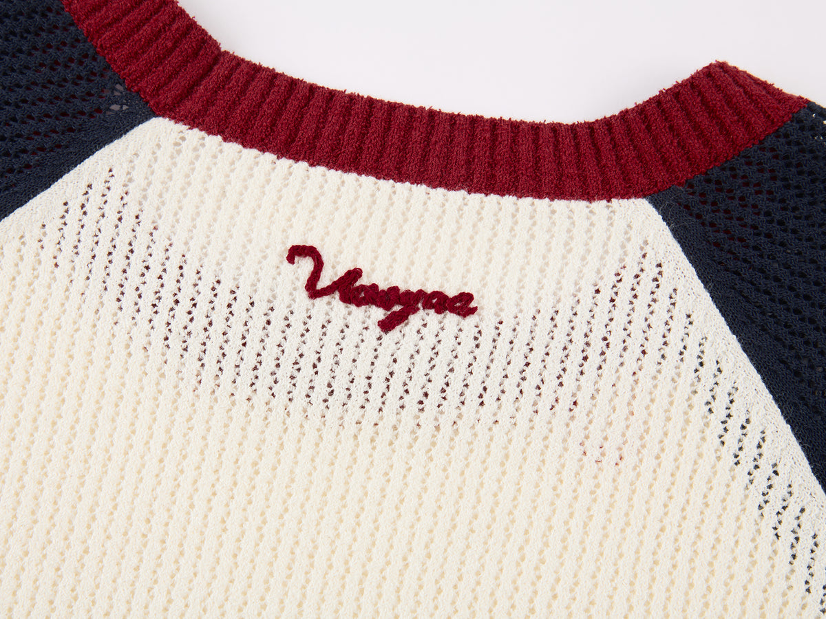 Handmade sporty cherry raglan knit T-shirt