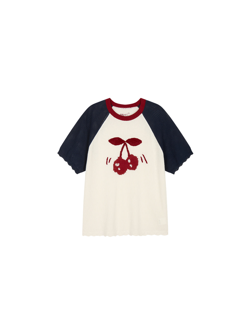 Handmade sporty cherry raglan knit T-shirt