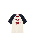 Handmade sporty cherry raglan knit T-shirt