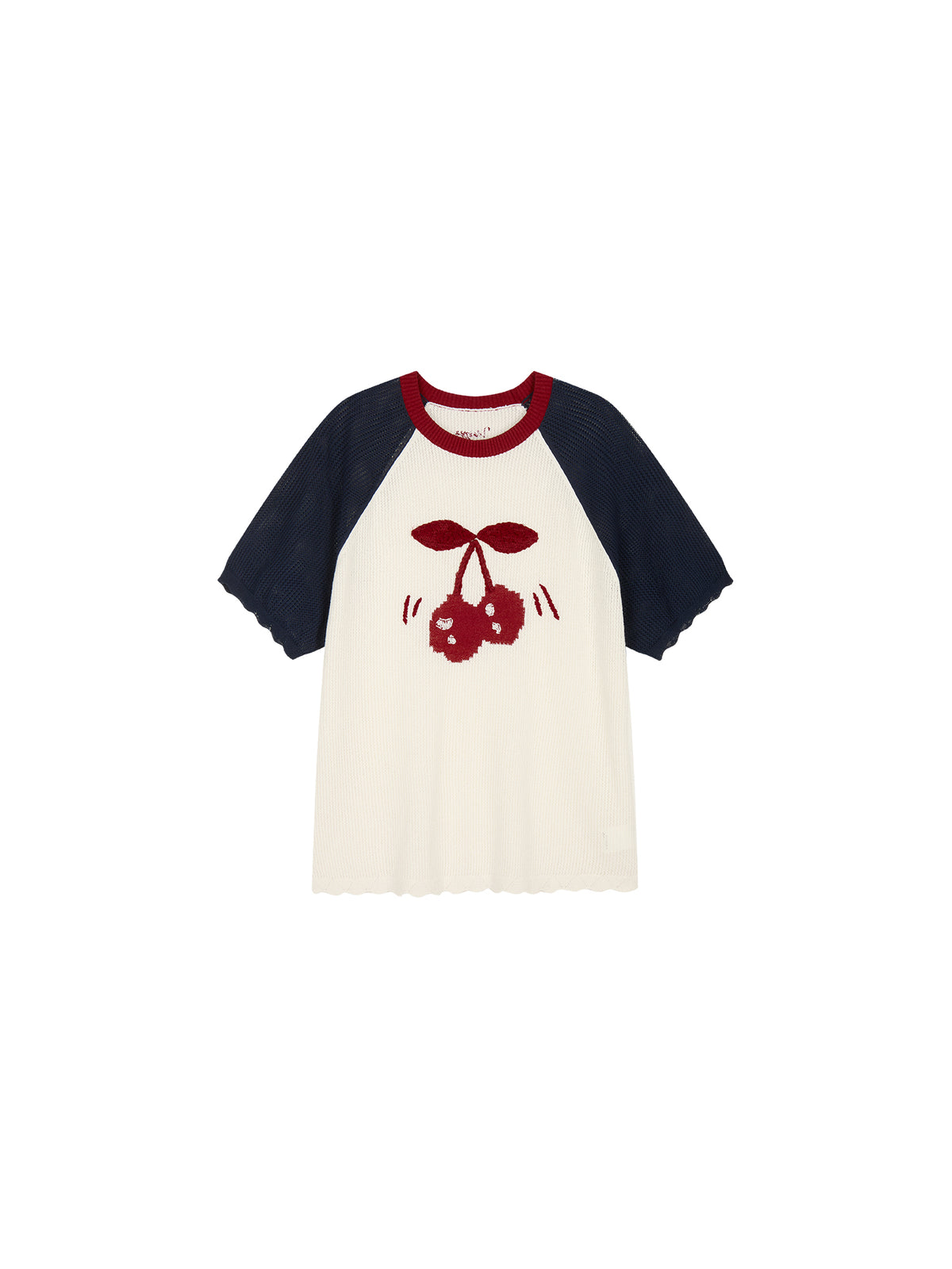 Handmade sporty cherry raglan knit T-shirt