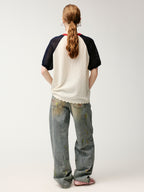 Handmade sporty cherry raglan knit T-shirt