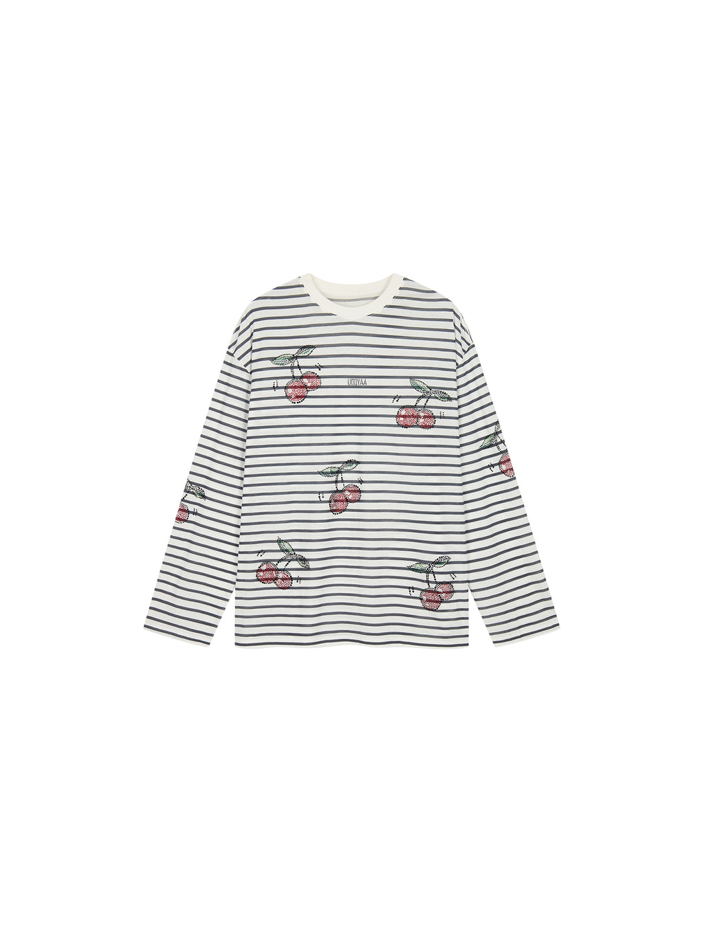 Rhinestone sporty cherry striped sweatshirt