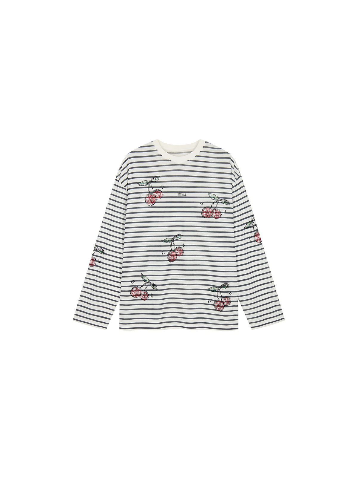 Rhinestone sporty cherry striped sweatshirt