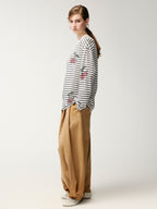 Rhinestone sporty cherry striped sweatshirt