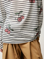 Rhinestone sporty cherry striped sweatshirt
