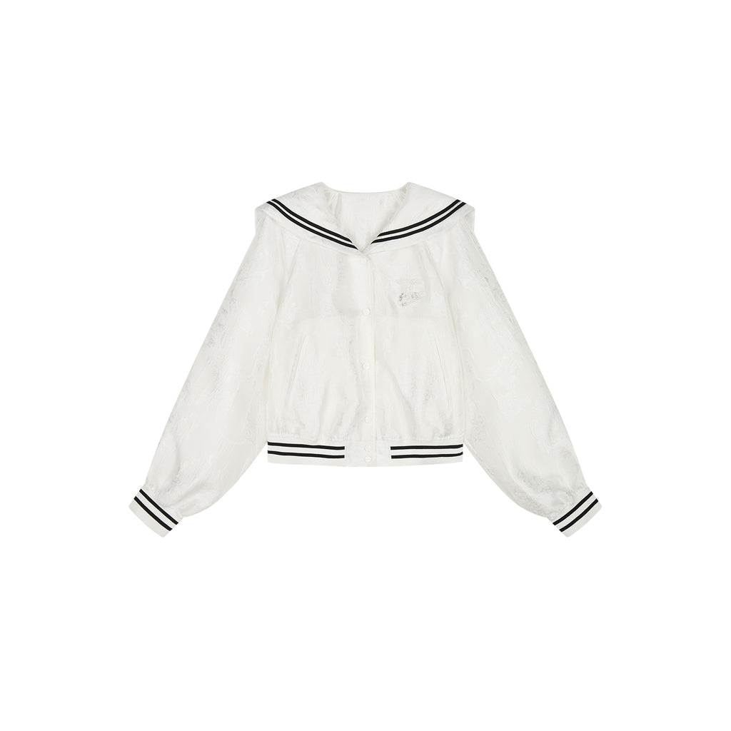 Classic jacquard sailor collar baseball jacket