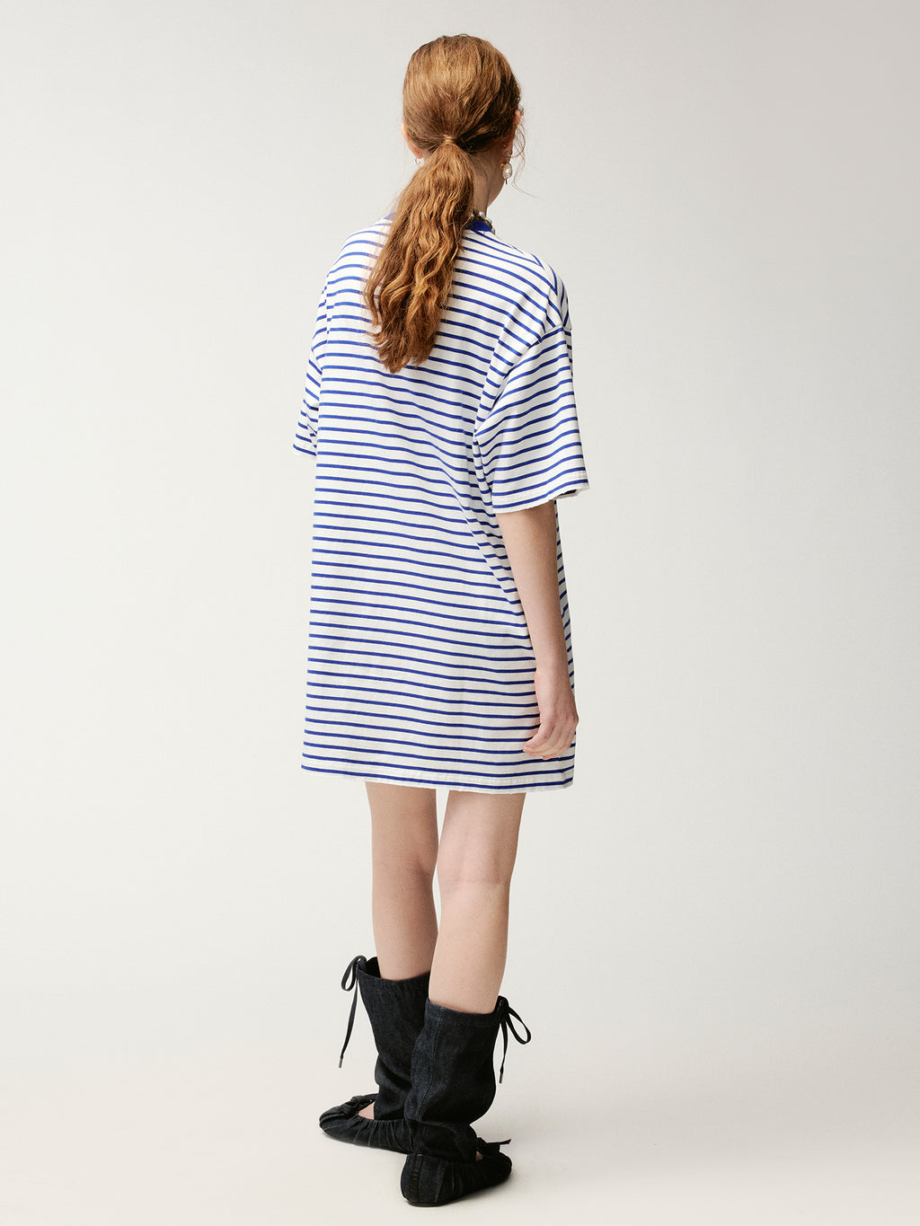 HUG bear print sailor stripe dress