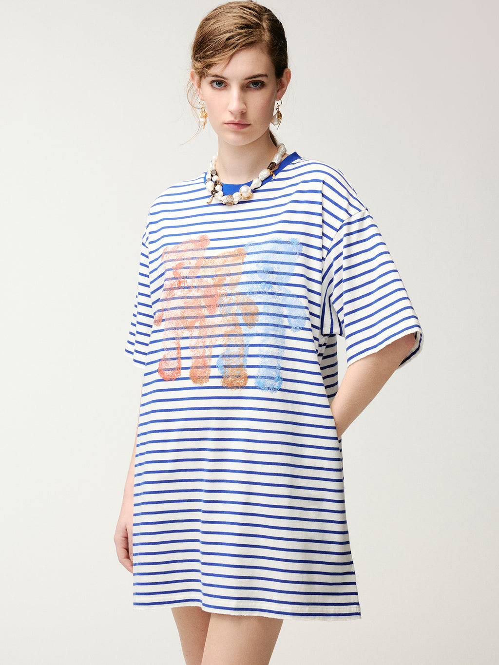 HUG bear print sailor stripe dress