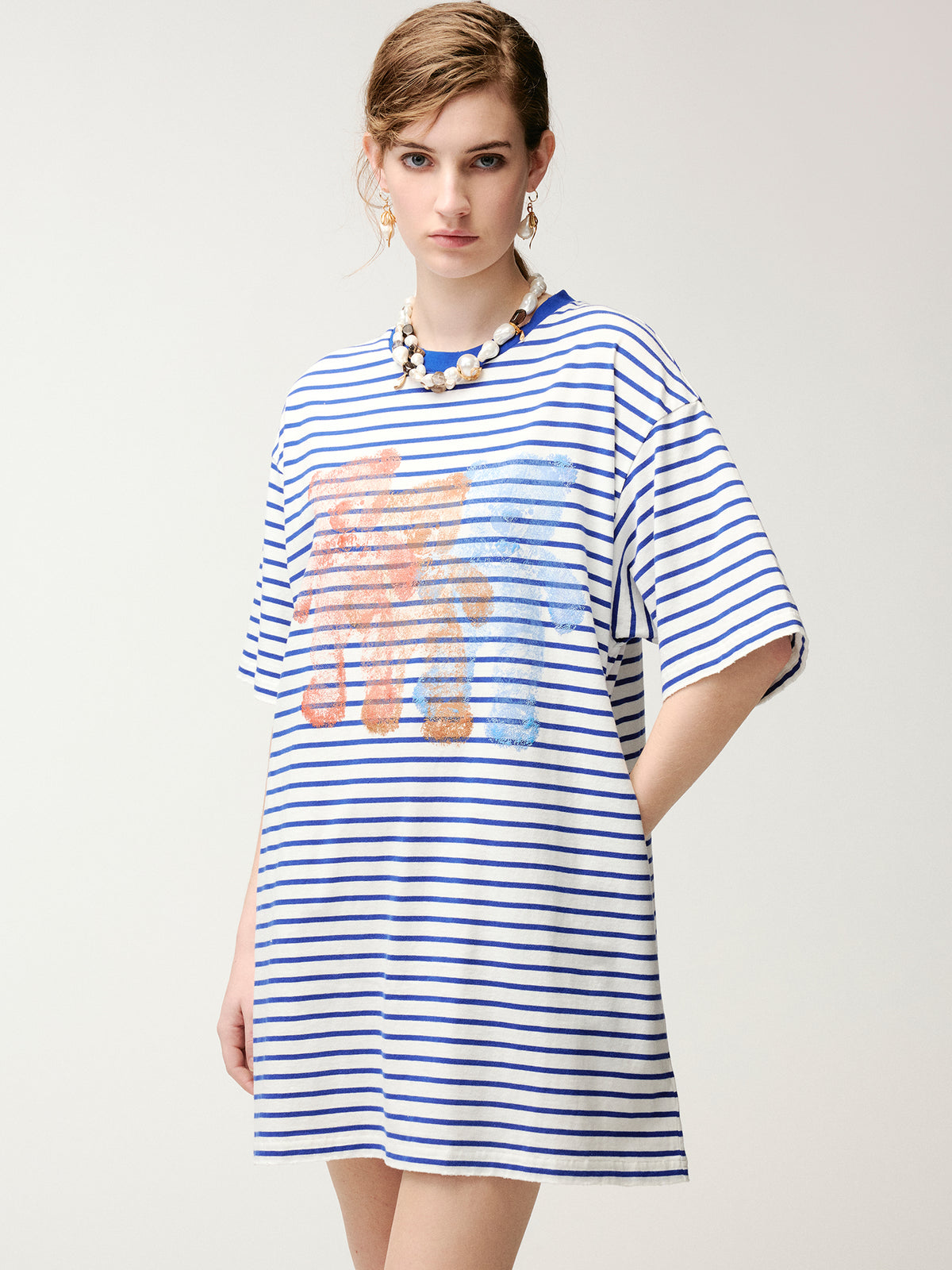 HUG bear print sailor stripe dress