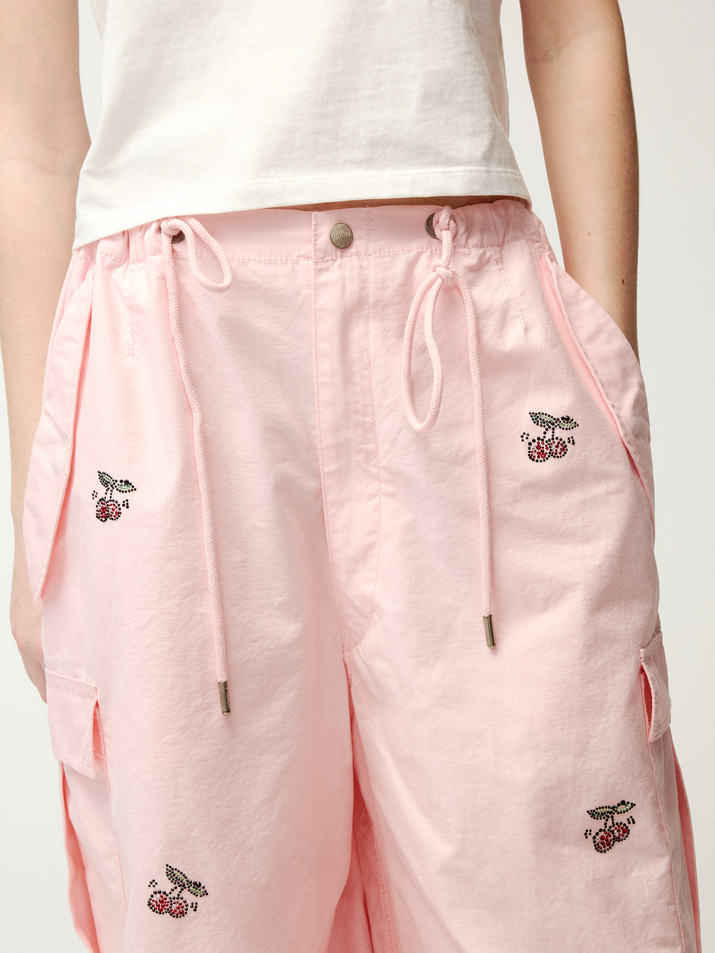 Rhinestone sporty cherry cargo pants