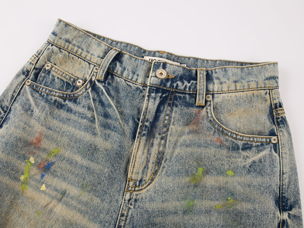 Graffiti dots denim pants