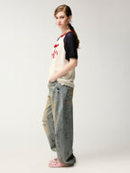 Graffiti dots denim pants