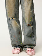 Graffiti dots denim pants