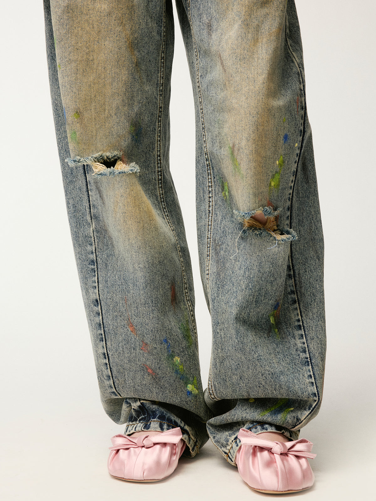 Graffiti dots denim pants