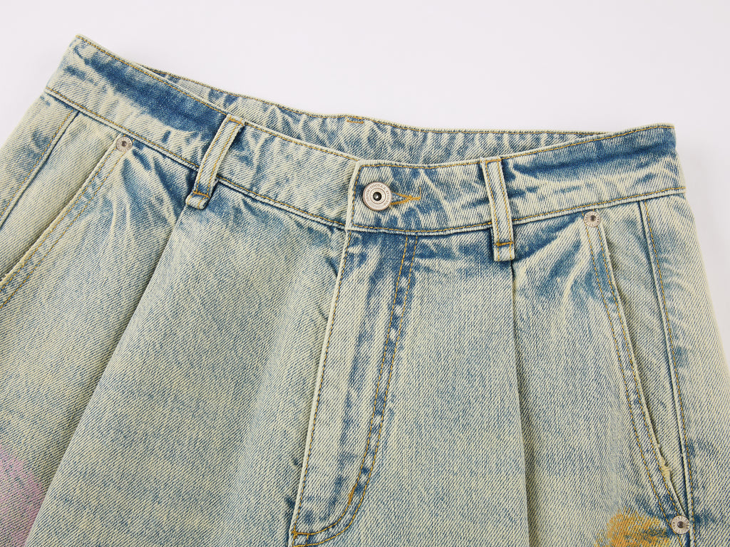 HUG bear print denim shorts