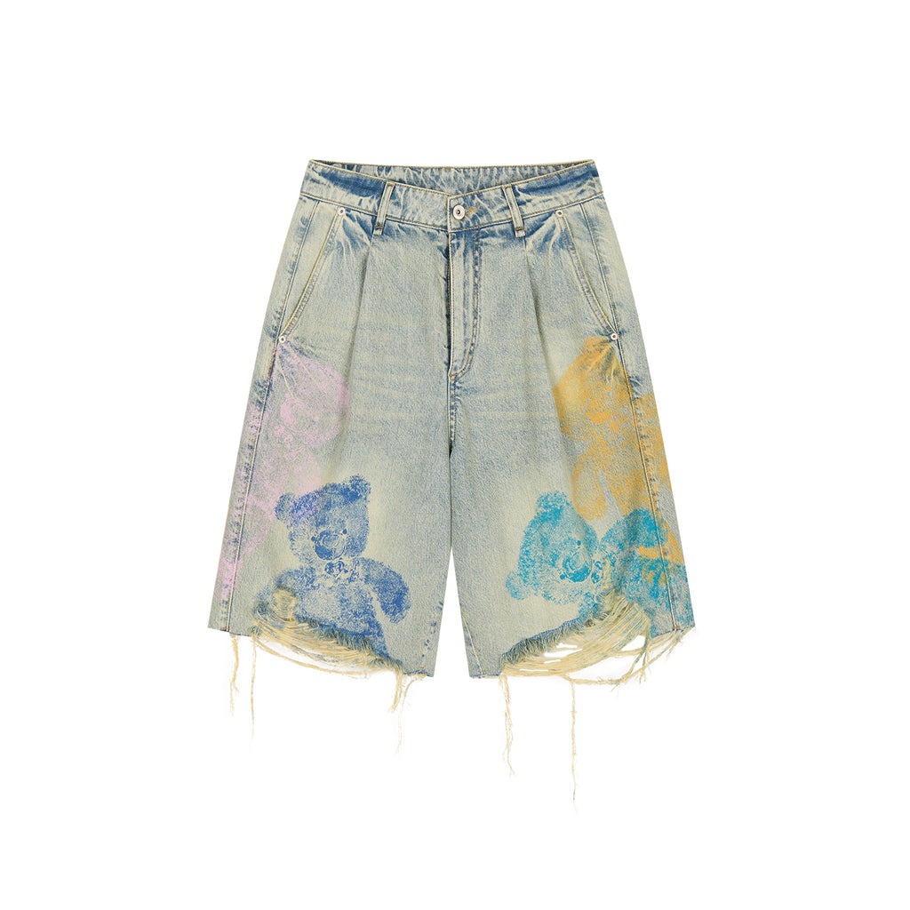 HUG bear print denim shorts