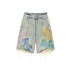 HUG bear print denim shorts