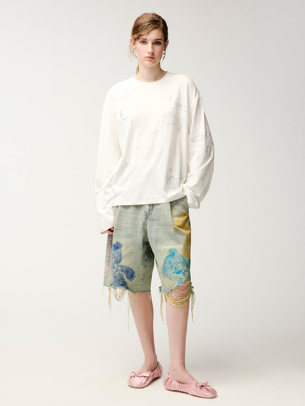 HUG bear print denim shorts
