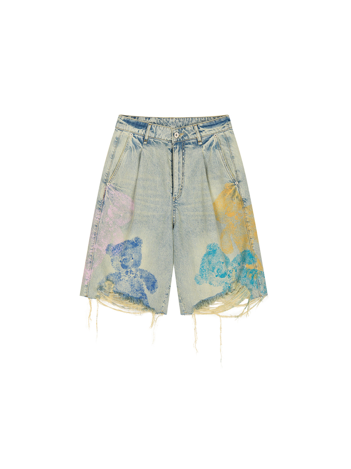 HUG bear print denim shorts