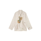 Sad bear jacquard appliqué pintuck shirt