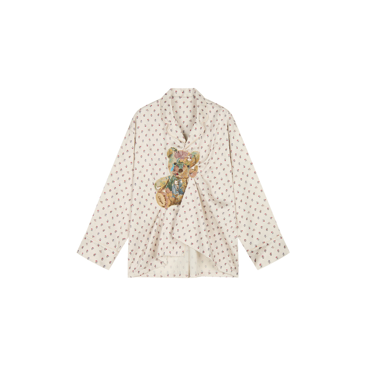 Sad bear jacquard appliqué pintuck shirt