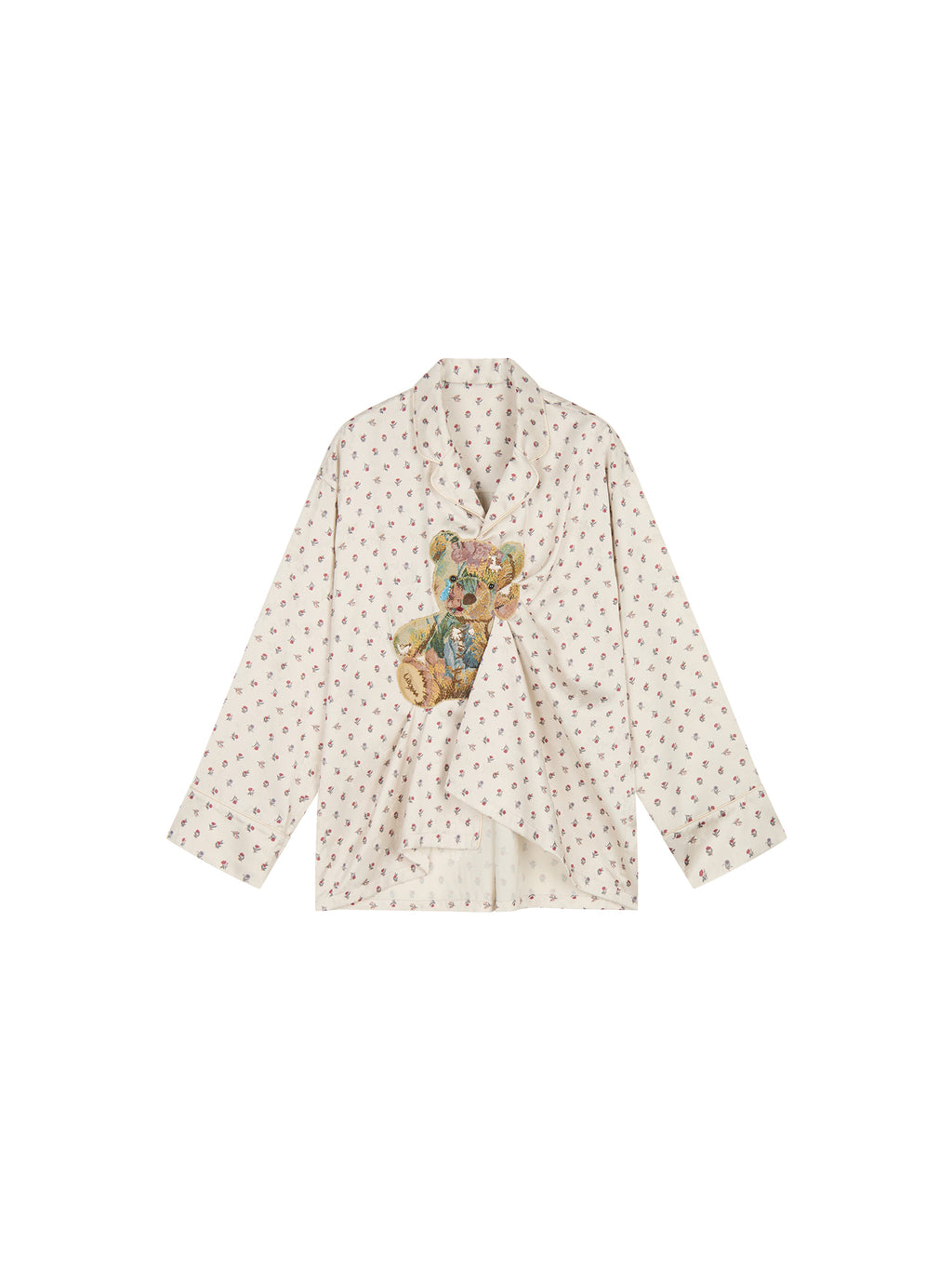 Sad bear jacquard appliqué pintuck shirt
