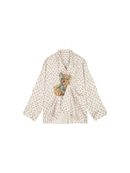 Sad bear jacquard appliqué pintuck shirt