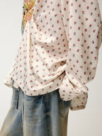 Sad bear jacquard appliqué pintuck shirt