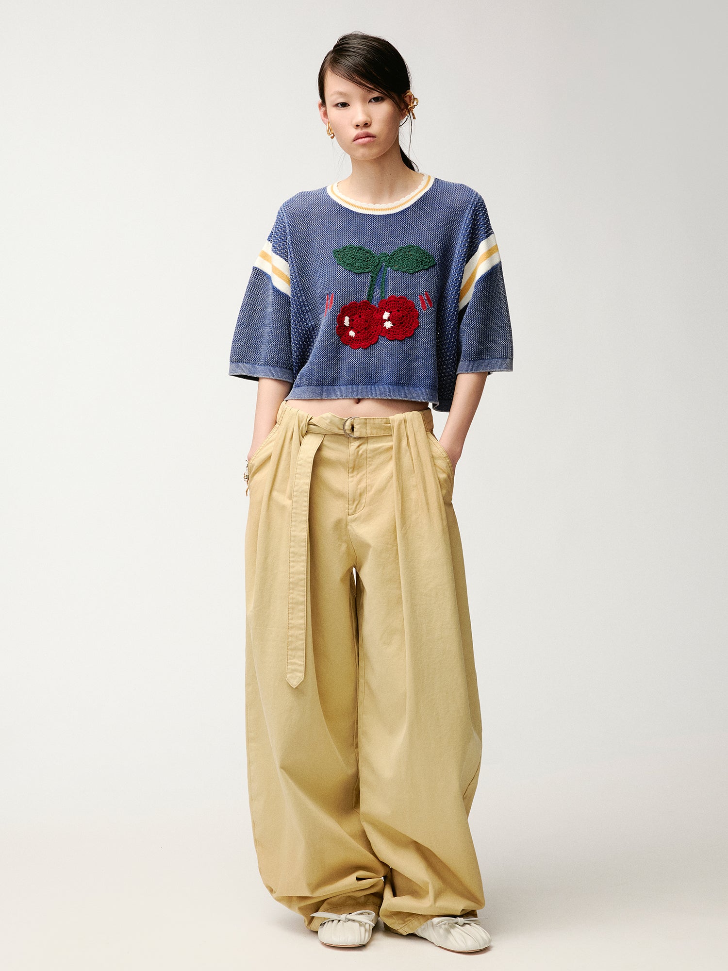 Handmade dynamic cherry knit T-Shirt