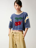 Handmade sporty cherry knit T-Shirt
